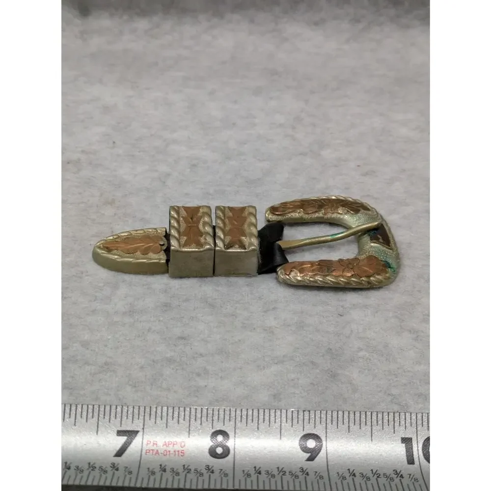 Western Belt Buckle Set Silver Tone  Bronze Braided Accent Vintage Collectible‎